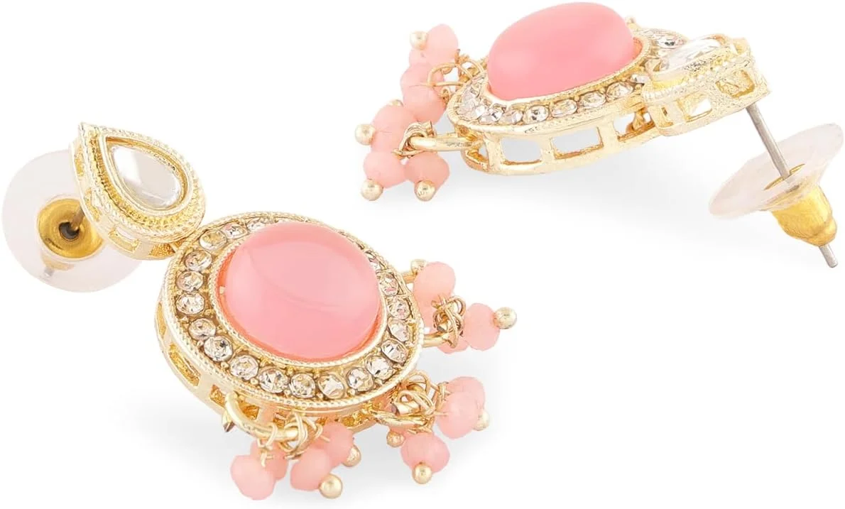 زیوری پرلز، ست گردنبند، گوشواره و انگشتر زنانه تزئین شده با نگین های اتریشی درخشان، کندان صورتی و سنگ های مصنوعی - ZPFK17099