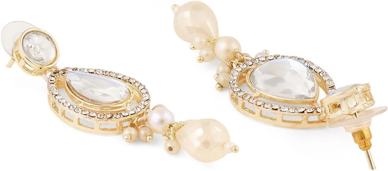 ZAVERI PEARLS گردنبند چوکر چند رشته ای مرواریدی با سنگ های خیره کننده طلایی و گوشواره زنانه - ZPFK18229 ZAVERI PEARLS گردنبند چوکر چند رشته ای مرواریدی با سنگ های خیره کننده طلایی و گوشواره زنانه - ZPFK18229