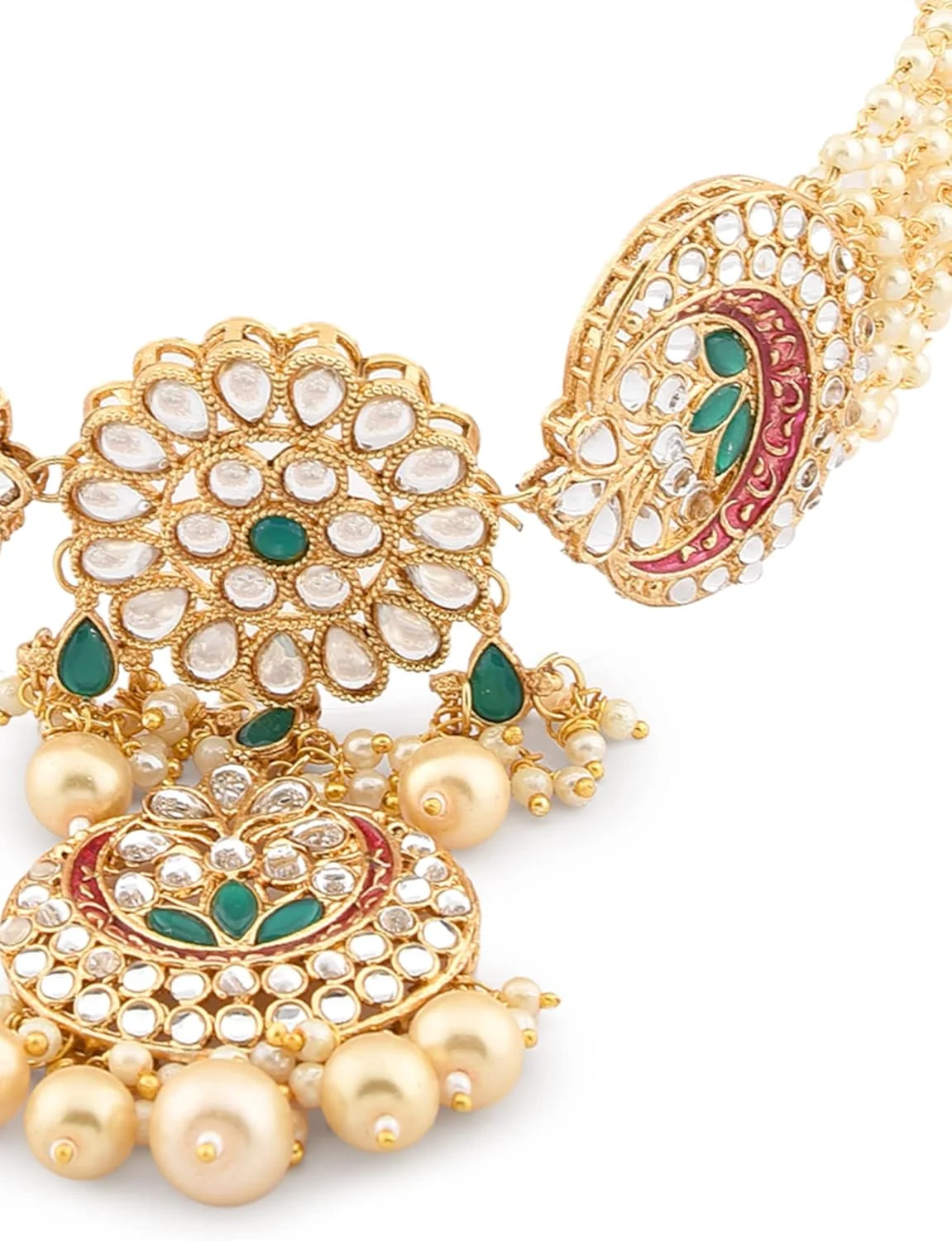 ست گردنبند چوکر، گوشواره، مانگ تیکا و انگشتر میناکاری شده زنانه Zaveri Pearls صورتی و سبز - ZPFK12633 ست گردنبند چوکر، گوشواره، مانگ تیکا و انگشتر میناکاری شده زنانه Zaveri Pearls صورتی و سبز - ZPFK12633