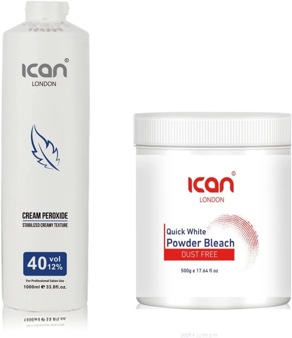 مجموعه پودر سفید کننده (جار) 500 گرمی و اکسیدان کرمی حرفه ای آیکن لندن 40 حجمی 12% 1000 میلی لیتر مجموعه پودر سفید کننده (جار) 500 گرمی و اکسیدان کرمی حرفه ای آیکن لندن 40 حجمی 12% 1000 میلی لیتر