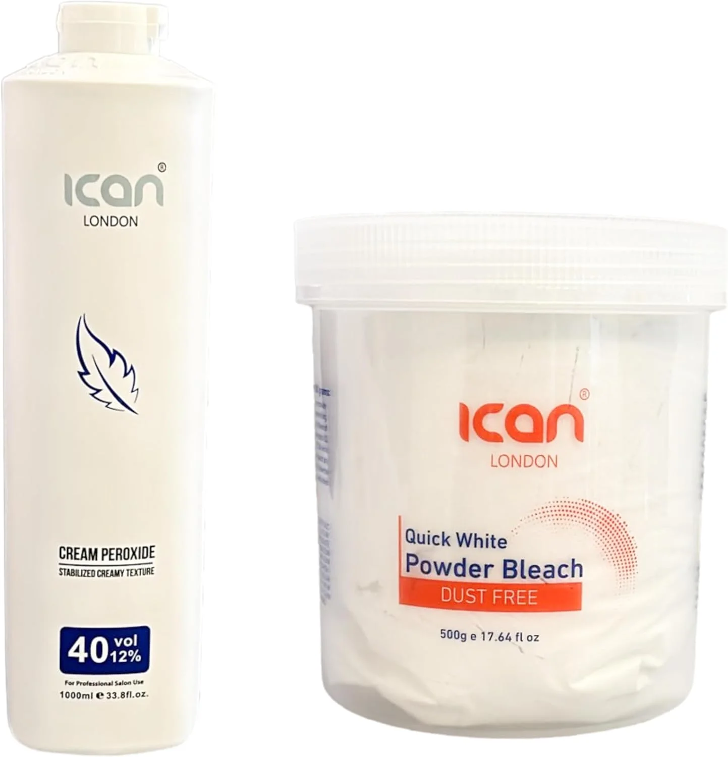 مجموعه پودر سفید کننده (جار) 500 گرمی و اکسیدان کرمی حرفه ای آیکن لندن 40 حجمی 12% 1000 میلی لیتر