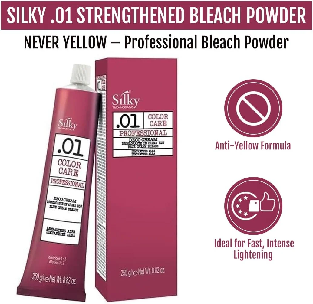 کرم دکلره مو ضد زردی SILKY.01 - دکلره روشن کننده مو تا 7 درجه با میکرو پیگمنت های آبی برای رنگ های روشن تر - کرم مغذی مو، پشتیبانی از رشد مو و ایده آل برای انواع مو کرم دکلره مو ضد زردی SILKY.01 - دکلره روشن کننده مو تا 7 درجه با میکرو پیگمنت های آبی برای رنگ های روشن تر - کرم مغذی مو، پشتیبانی از رشد مو و ایده آل برای انواع مو