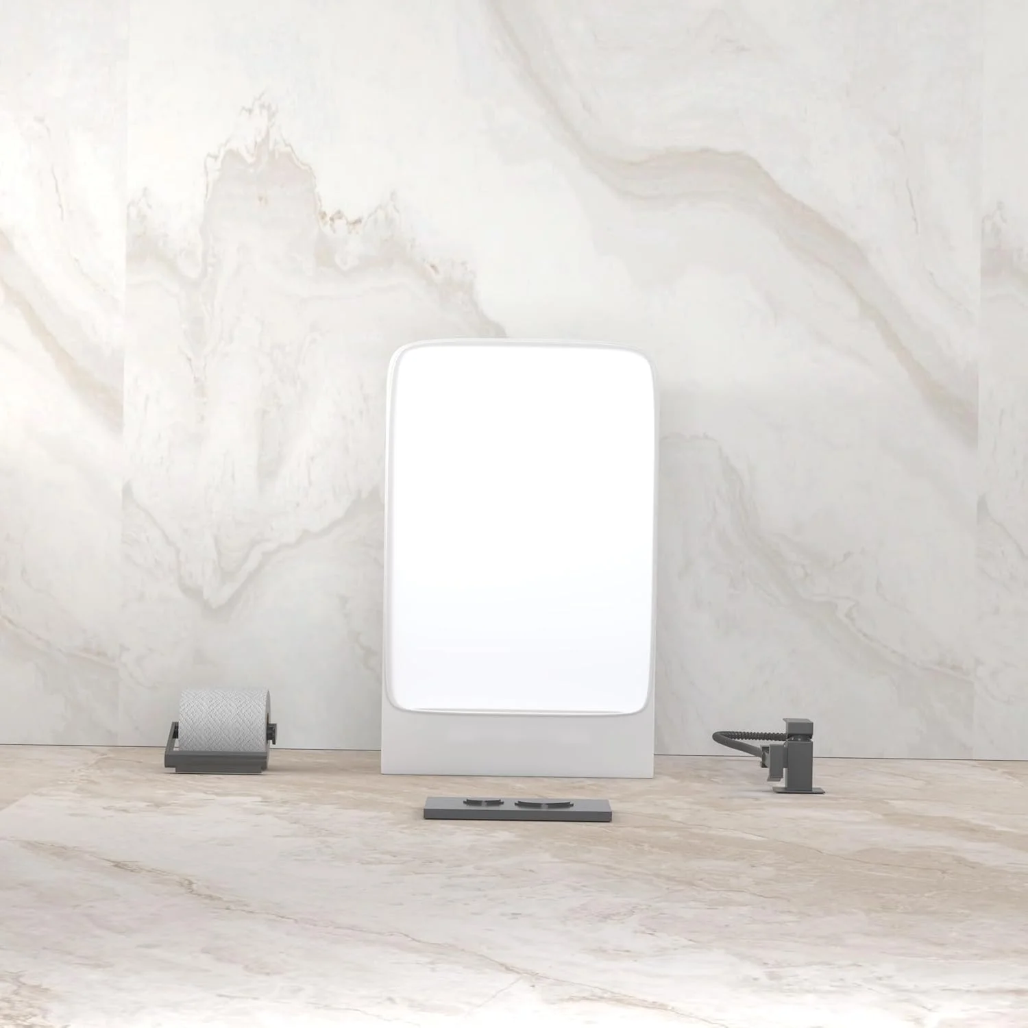 توالت زمینی سرامیکی سفید رنگ نورک مدل Moon، تک پنل پشتی به دیوار | سیفون P شکل سرامیکی | ابعاد 510x350x410 میلی متر | به همراه درب و نشیمن UF | کاسه توالت فرنگی، مخزن توالت مناسب برای حمام و سرویس بهداشتی