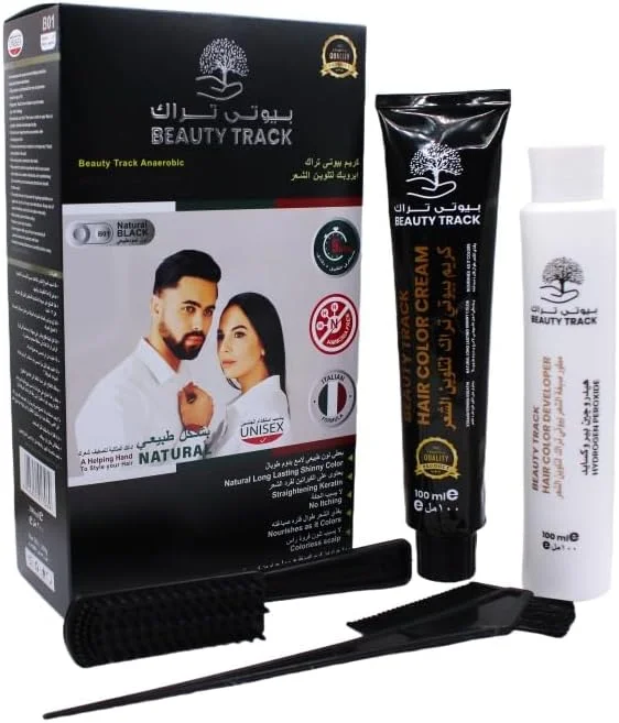 کیت رنگ مو Beauty Track. با این بسته دوتایی رنگ مو به همراه اکسیدان، در خانه به نتایج با کیفیت سالن برسید. 200 گرم رنگ غنی و پرطراوت که ماندگاری بالایی دارد و رنگی بادوام ارائه می دهد.