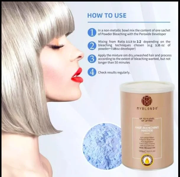 پودر دکلره مو مای بلوندو، 500 گرم، روشن کننده تا 9 درجه، اثر ضد زردی، روغن معدنی، بدون گرد و غبار پودر دکلره مو مای بلوندو، 500 گرم، روشن کننده تا 9 درجه، اثر ضد زردی، روغن معدنی، بدون گرد و غبار