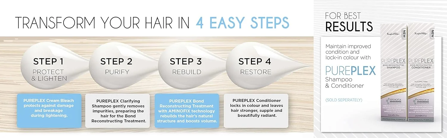 کرم دکلره مو نایت اند ویلسون Pure Plex Bond Reconstructing، فرمولاسیون بدون آمونیاک، روشن کننده تا 8 درجه، محافظت و ترمیم کننده، در حین روشن کردن. کیت کامل دکلره مو. کرم دکلره مو نایت اند ویلسون Pure Plex Bond Reconstructing، فرمولاسیون بدون آمونیاک، روشن کننده تا 8 درجه، محافظت و ترمیم کننده، در حین روشن کردن. کیت کامل دکلره مو.