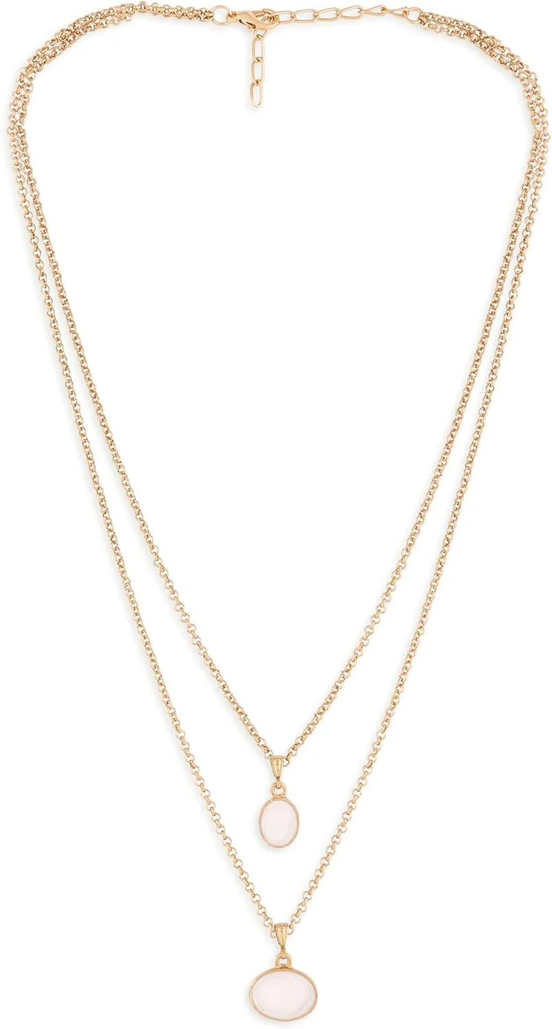 زنجیر آویز دو لایه مینای سفید معاصر ZAVERI PEARLS برای زنان - ZPFK14556