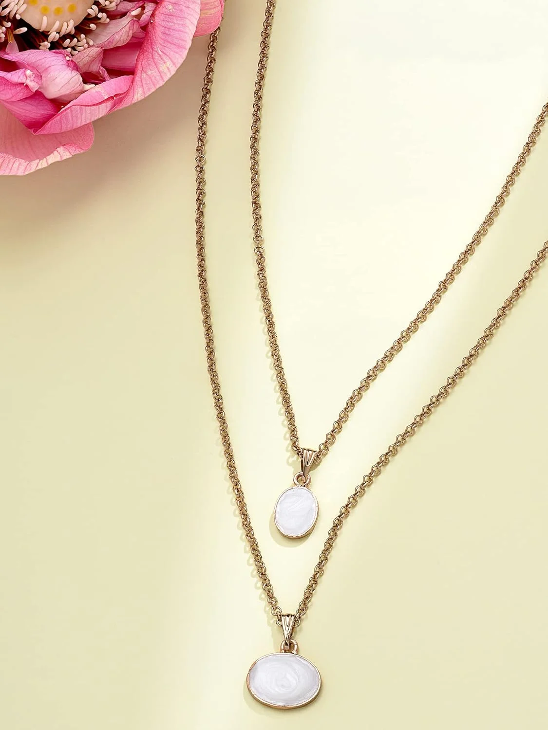 زنجیر آویز دو لایه مینای سفید معاصر ZAVERI PEARLS برای زنان - ZPFK14556