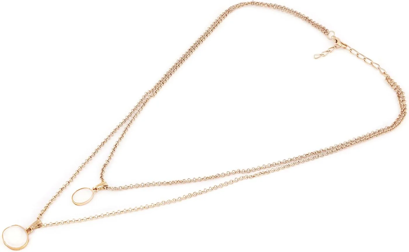 زنجیر آویز دو لایه مینای سفید معاصر ZAVERI PEARLS برای زنان - ZPFK14556