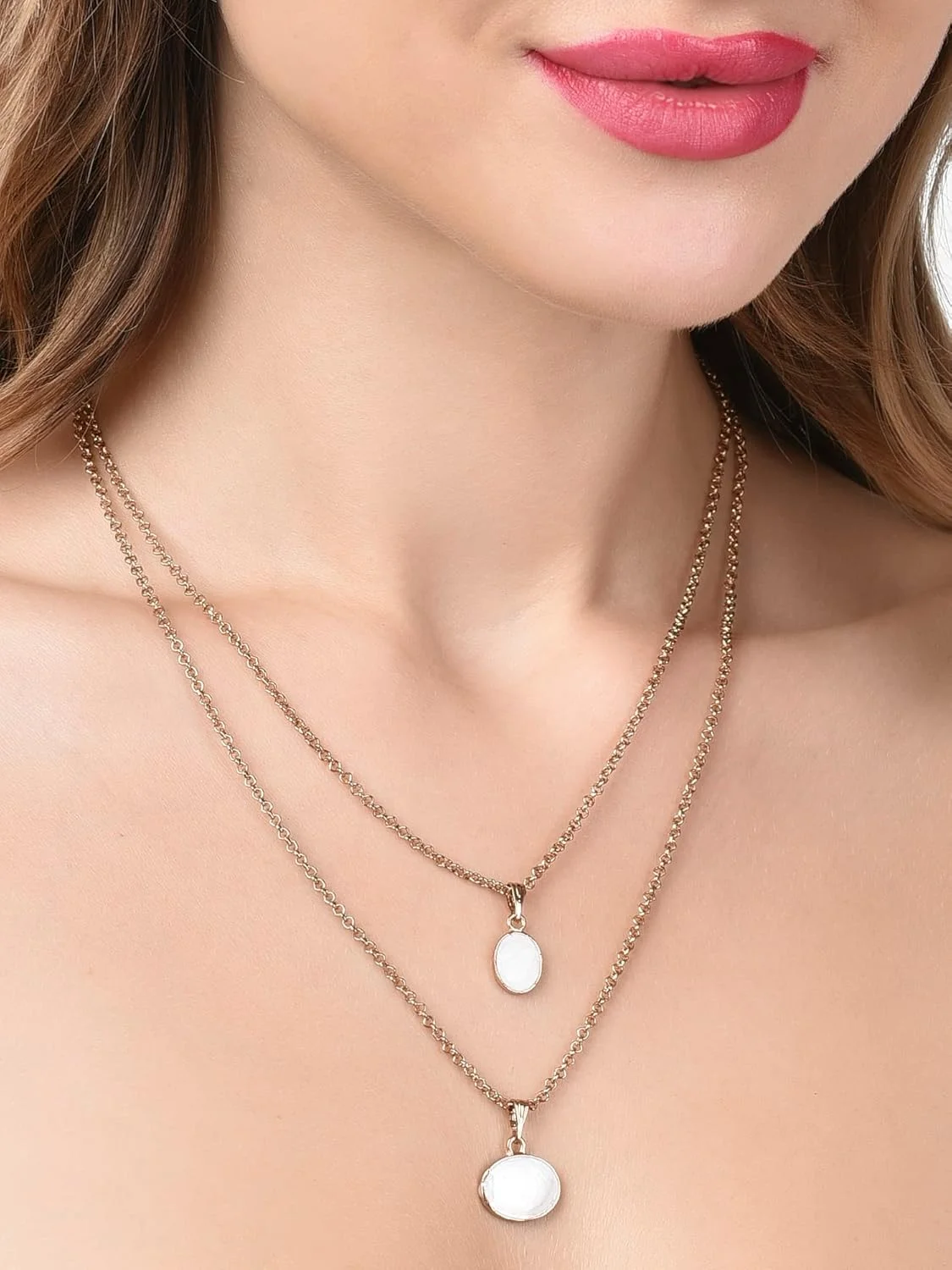 زنجیر آویز دو لایه مینای سفید معاصر ZAVERI PEARLS برای زنان - ZPFK14556