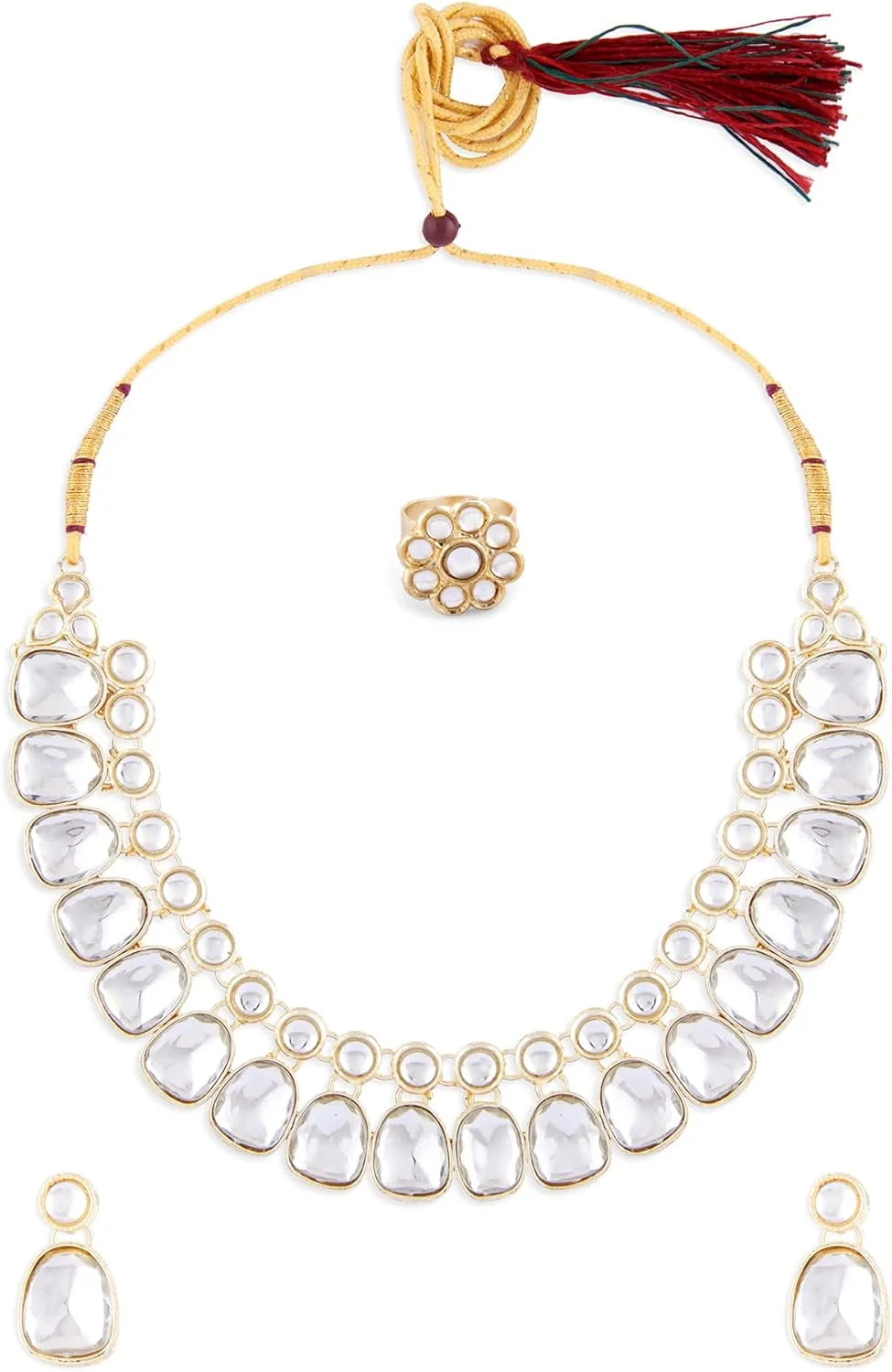 زیوری پرلز، ست گردنبند، گوشواره و انگشتر زنانه با طرح کندن، رنگ طلایی مدل ZPFK15659