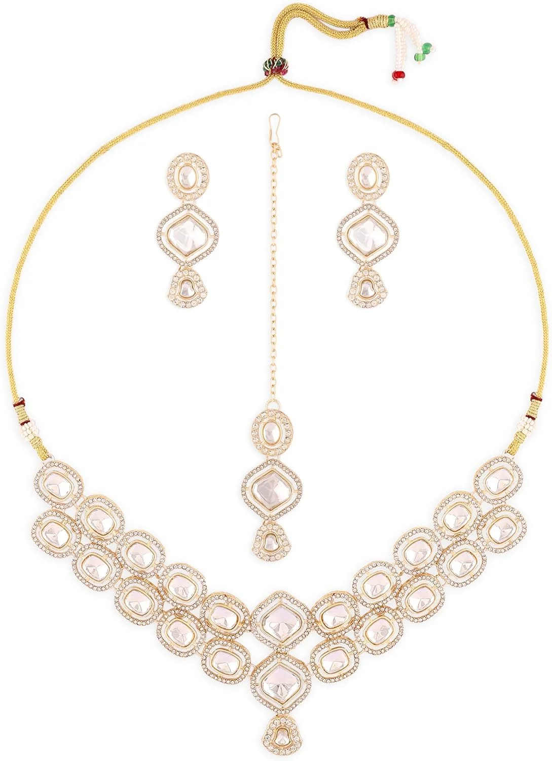 زیوری پرلز ست گردنبند، گوشواره و مانگتیکا زنانه با سنگ های مصنوعی و الماس اتریشی با روکش طلایی - ZPFK16921