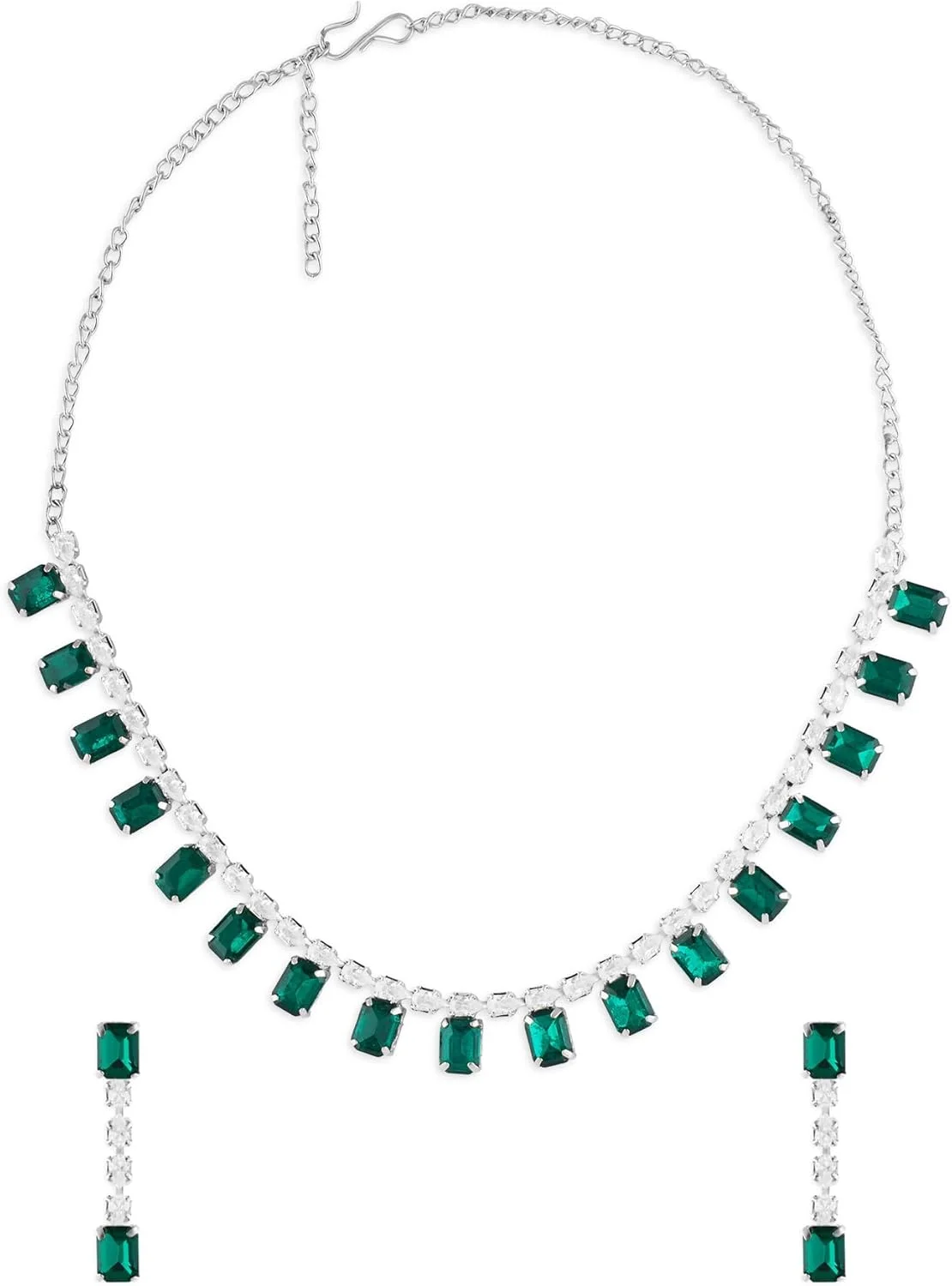 زیوری پرلز، ست گردنبند و گوشواره زنانه سبز رنگ با نگین های درخشان، مناسب مهمانی و مجالس - ZPFK17643