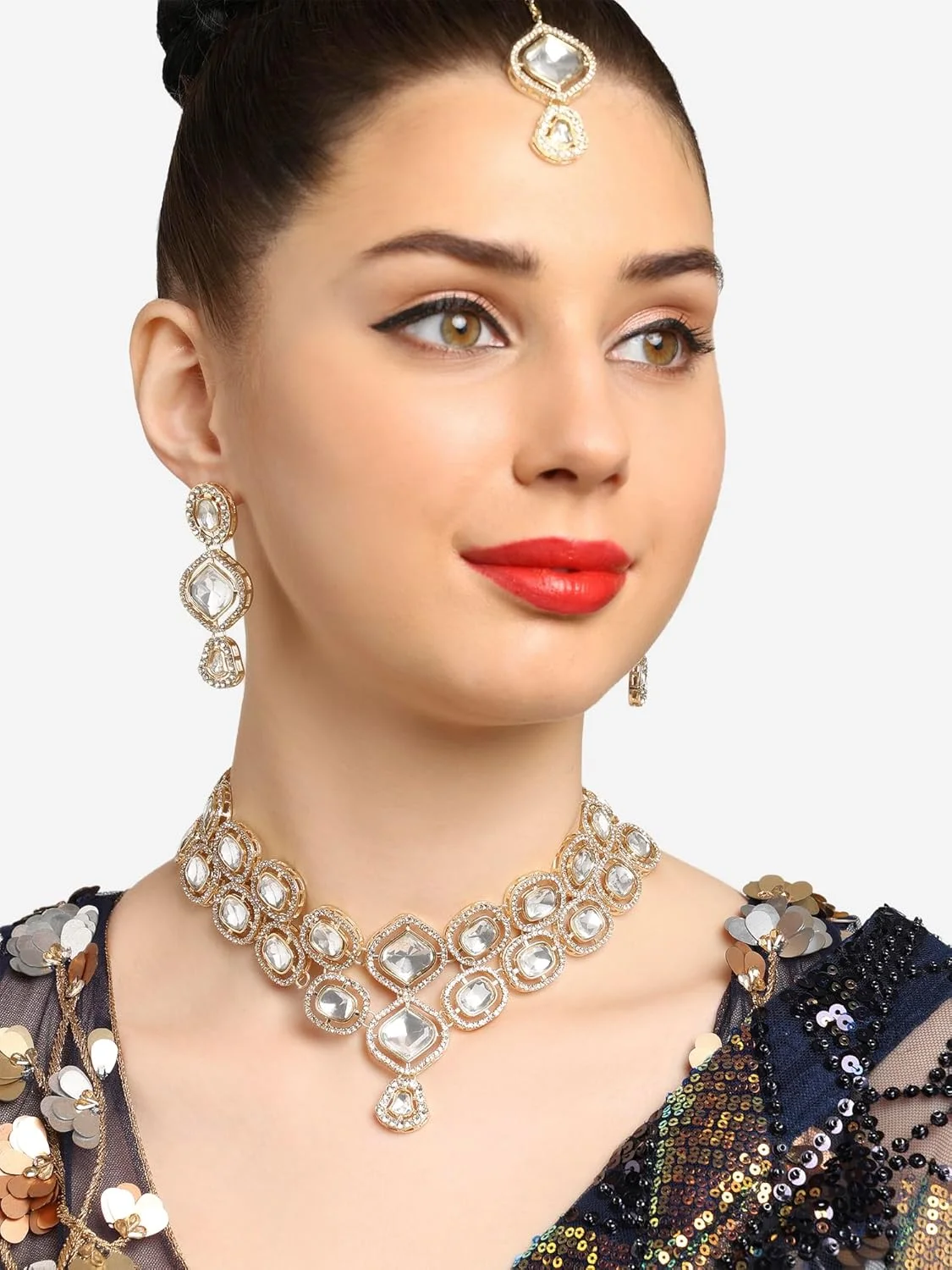 زیوری پرلز ست گردنبند، گوشواره و مانگتیکا زنانه با سنگ های مصنوعی و الماس اتریشی با روکش طلایی - ZPFK16921 زیوری پرلز ست گردنبند، گوشواره و مانگتیکا زنانه با سنگ های مصنوعی و الماس اتریشی با روکش طلایی - ZPFK16921