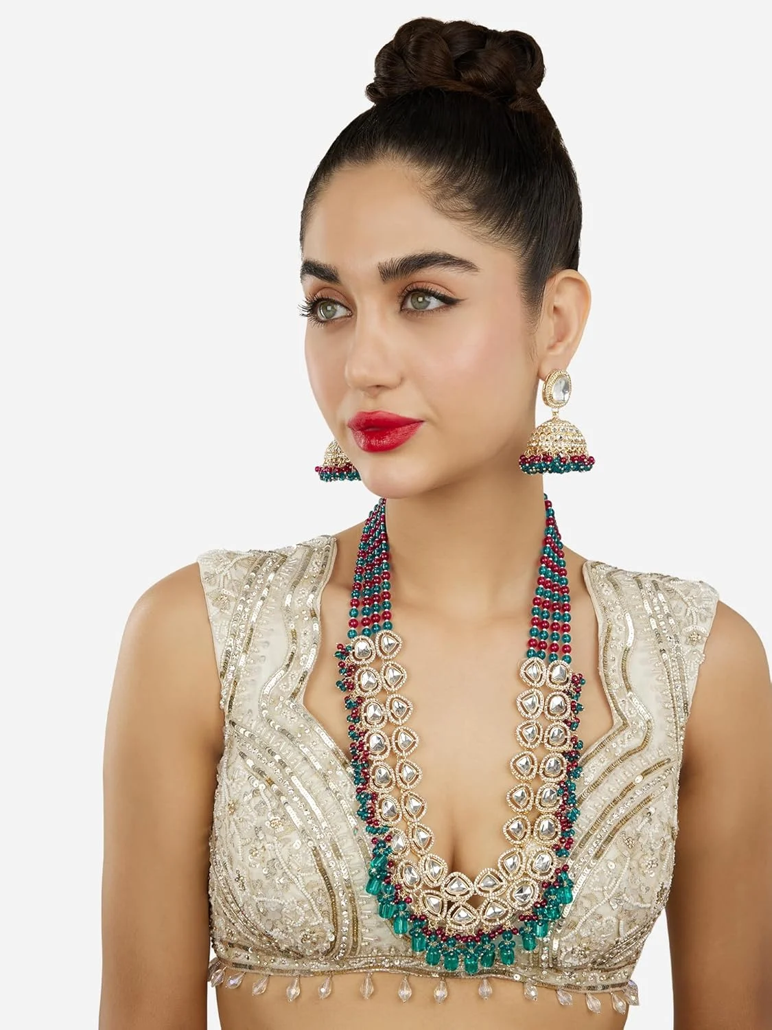 زاوِری پرلز ست گردنبند و گوشواره مجلسی زنانه با مهره های خوشه ای چند رشته ای صورتی و سبز و الماس های اتریشی درخشان - ZPFK18194 زاوِری پرلز ست گردنبند و گوشواره مجلسی زنانه با مهره های خوشه ای چند رشته ای صورتی و سبز و الماس های اتریشی درخشان - ZPFK18194