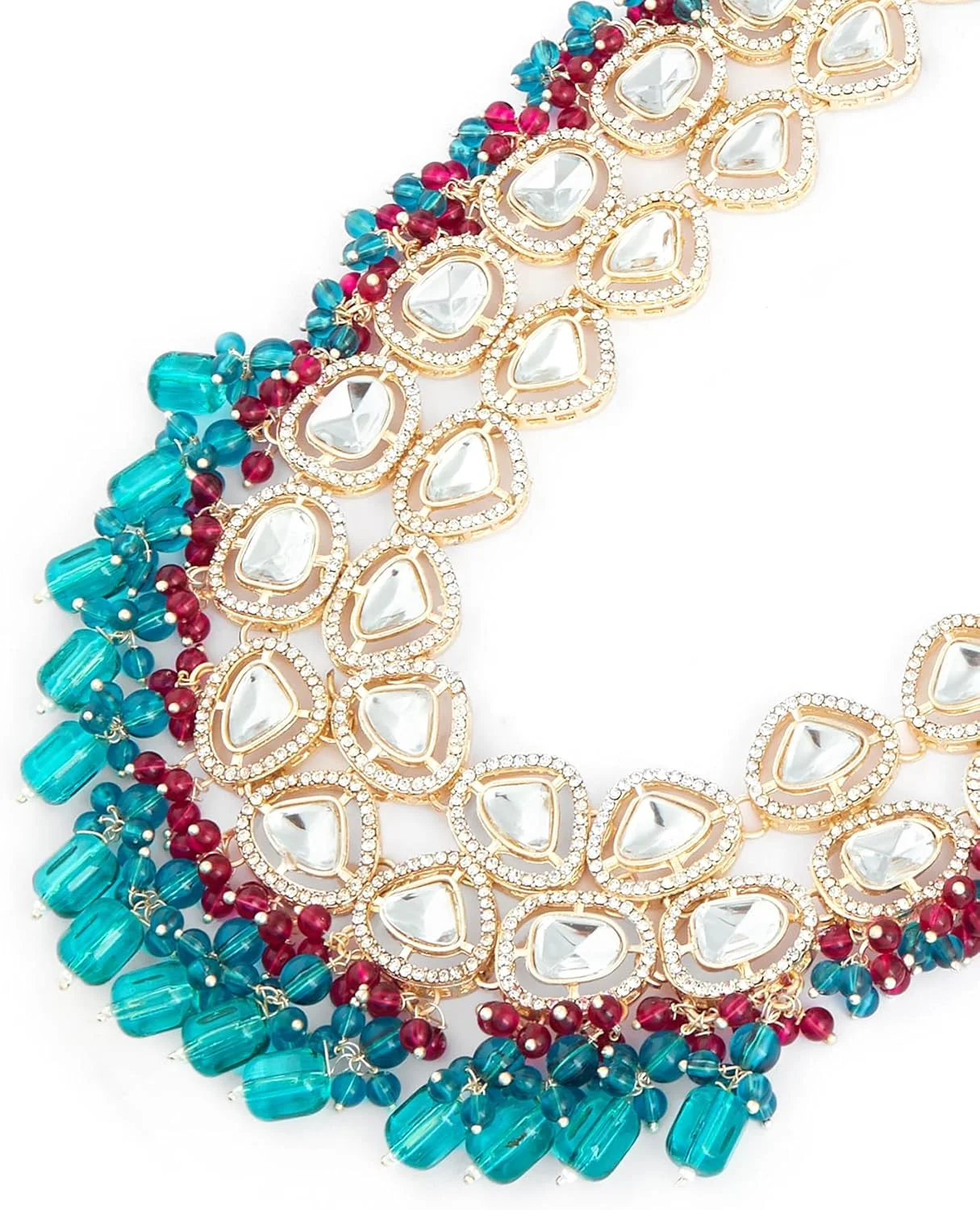 زاوِری پرلز ست گردنبند و گوشواره مجلسی زنانه با مهره های خوشه ای چند رشته ای صورتی و سبز و الماس های اتریشی درخشان - ZPFK18194 زاوِری پرلز ست گردنبند و گوشواره مجلسی زنانه با مهره های خوشه ای چند رشته ای صورتی و سبز و الماس های اتریشی درخشان - ZPFK18194