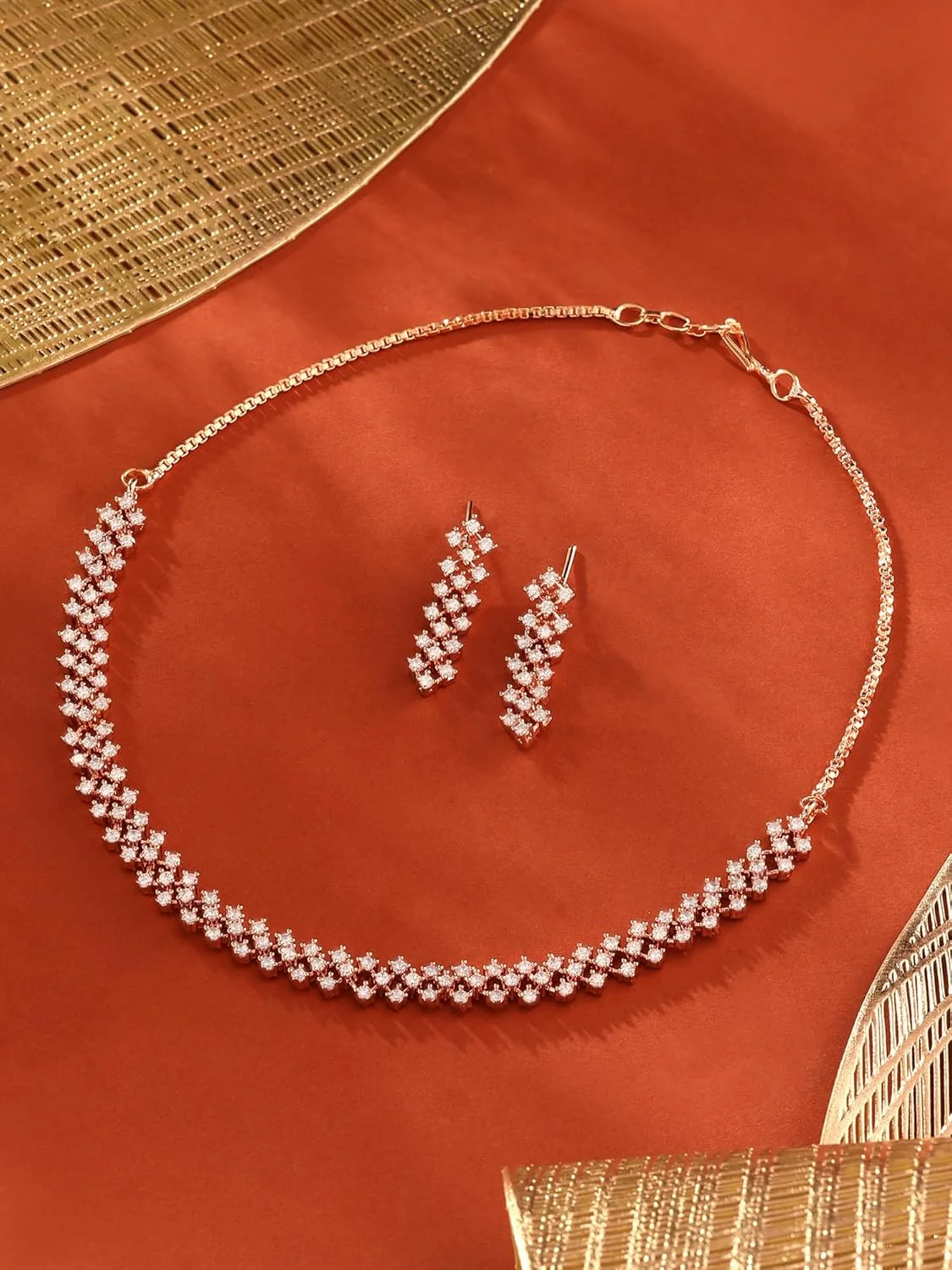 زیوری پرلز، ست گردنبند و گوشواره زنانه برنجی با روکش طلای رزگلد و نگین های زیرکونیا مدل ZPFK17245 زیوری پرلز، ست گردنبند و گوشواره زنانه برنجی با روکش طلای رزگلد و نگین های زیرکونیا مدل ZPFK17245