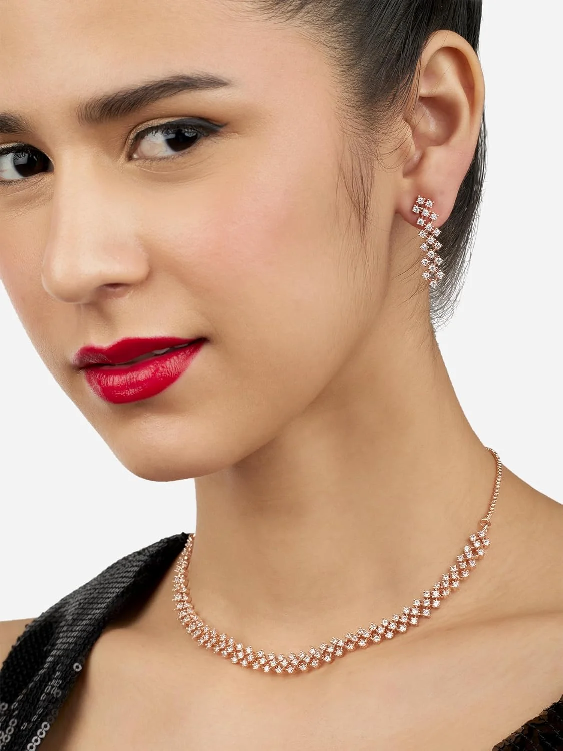 زیوری پرلز، ست گردنبند و گوشواره زنانه برنجی با روکش طلای رزگلد و نگین های زیرکونیا مدل ZPFK17245 زیوری پرلز، ست گردنبند و گوشواره زنانه برنجی با روکش طلای رزگلد و نگین های زیرکونیا مدل ZPFK17245