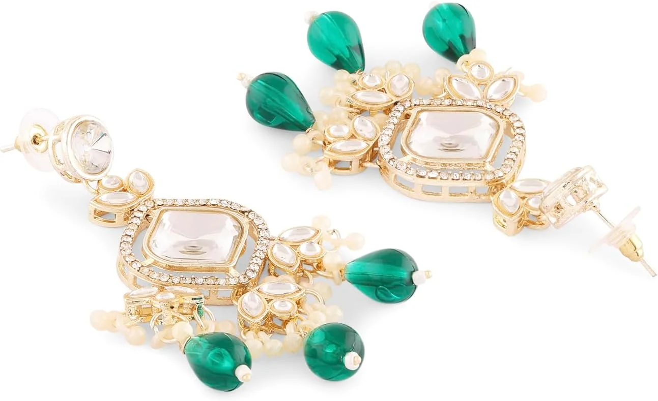 زیوری پرلز ست گردنبند بلند عروس، گوشواره و مانگ تیکا زنانه مزین به کندان سبز، الماس اتریشی، سنگ های مصنوعی و مهره - ZPFK16924 زیوری پرلز ست گردنبند بلند عروس، گوشواره و مانگ تیکا زنانه مزین به کندان سبز، الماس اتریشی، سنگ های مصنوعی و مهره - ZPFK16924