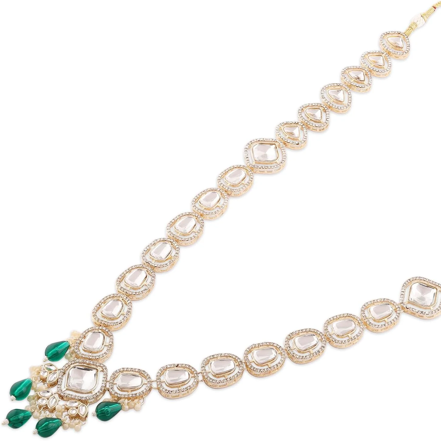 زیوری پرلز ست گردنبند بلند عروس، گوشواره و مانگ تیکا زنانه مزین به کندان سبز، الماس اتریشی، سنگ های مصنوعی و مهره - ZPFK16924 زیوری پرلز ست گردنبند بلند عروس، گوشواره و مانگ تیکا زنانه مزین به کندان سبز، الماس اتریشی، سنگ های مصنوعی و مهره - ZPFK16924