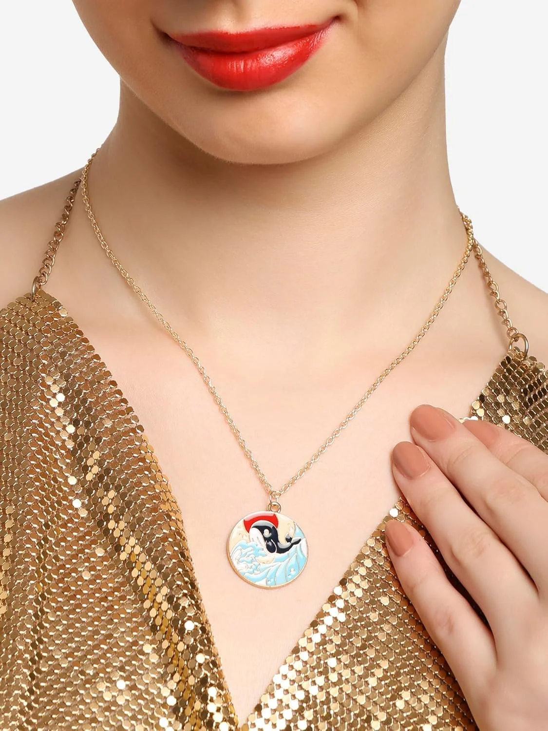 ZAVERI PEARLS ست 2 تایی چند رنگ زنانه - آویز دلفین میناکاری شده رنگی و آویز مثلثی و زنجیر برای زنان - ZPFK16833 ZAVERI PEARLS ست 2 تایی چند رنگ زنانه - آویز دلفین میناکاری شده رنگی و آویز مثلثی و زنجیر برای زنان - ZPFK16833