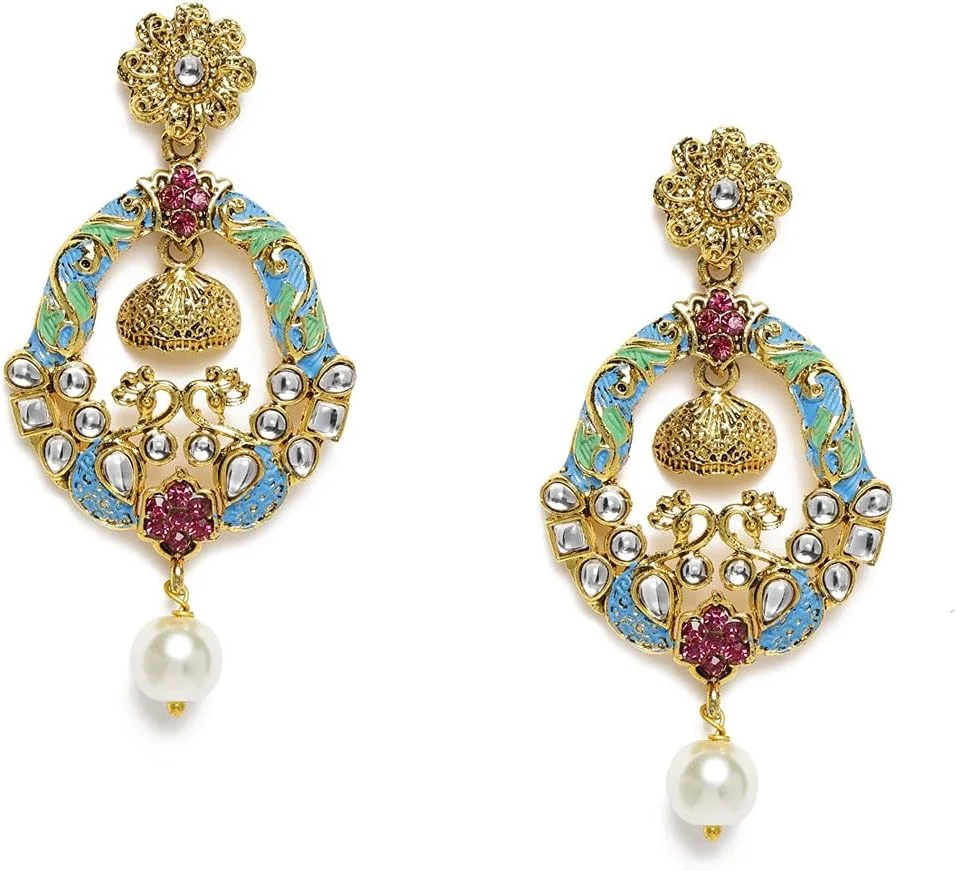 زیوری پرلز، ست گردنبند و گوشواره طرح طاووس میناکاری چند رنگ با مروارید زنانه - ZPFK10251