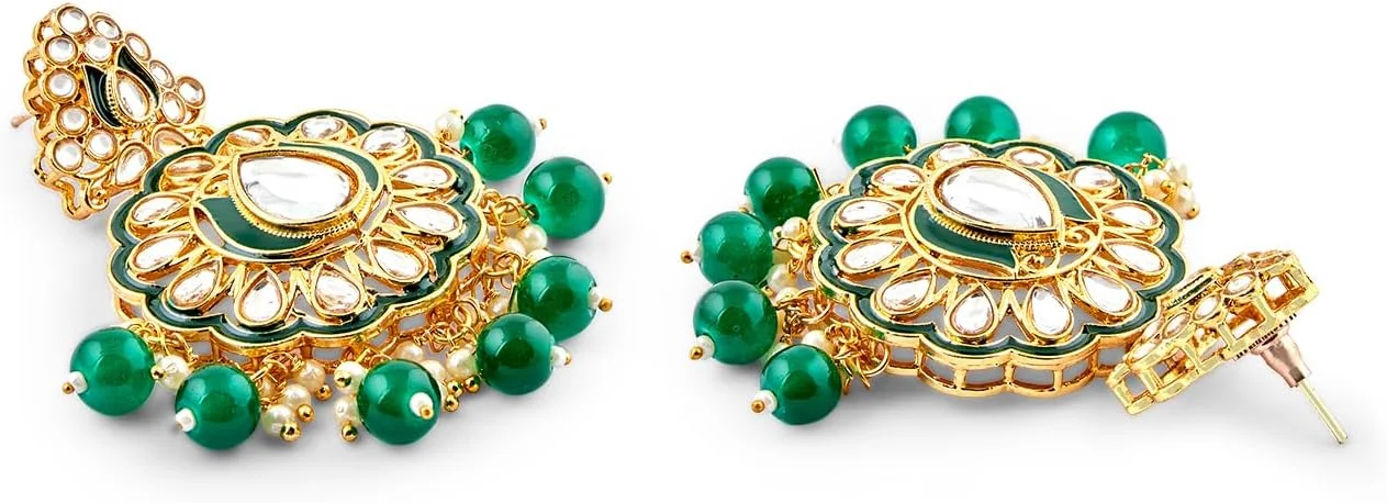 زیوری پرلز ست گردنبند بلند، گوشواره و مانگ تیکا عروس سبز میناکاری کندان زنانه - ZPFK17195 زیوری پرلز ست گردنبند بلند، گوشواره و مانگ تیکا عروس سبز میناکاری کندان زنانه - ZPFK17195