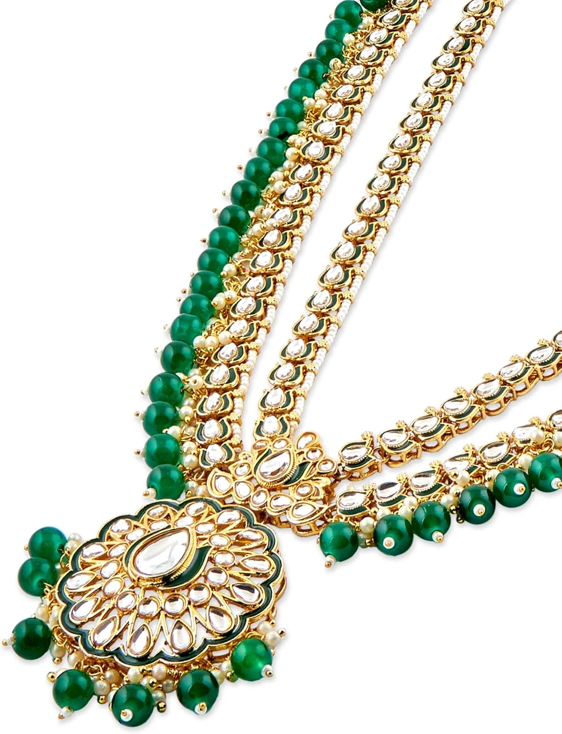 زیوری پرلز ست گردنبند بلند، گوشواره و مانگ تیکا عروس سبز میناکاری کندان زنانه - ZPFK17195 زیوری پرلز ست گردنبند بلند، گوشواره و مانگ تیکا عروس سبز میناکاری کندان زنانه - ZPFK17195