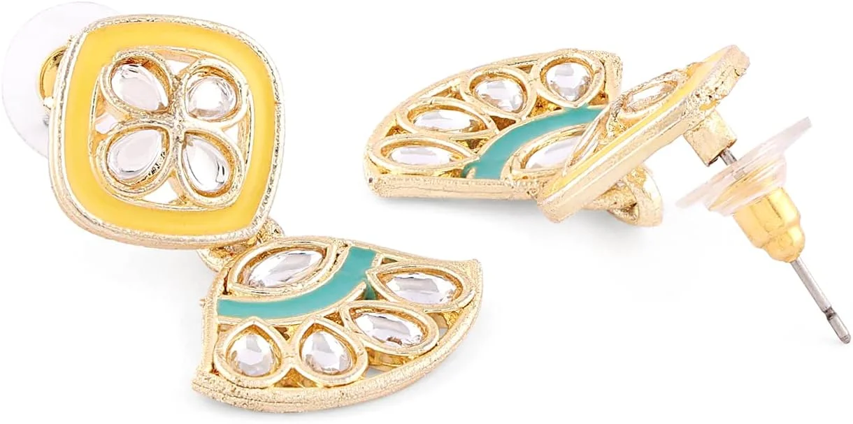 زیوری پرلز، گردنبند چوکر چند رشته ای Kundan فیروزه ای و زرد کریستالی به همراه گوشواره زنانه - ZPFK15642 زیوری پرلز، گردنبند چوکر چند رشته ای Kundan فیروزه ای و زرد کریستالی به همراه گوشواره زنانه - ZPFK15642