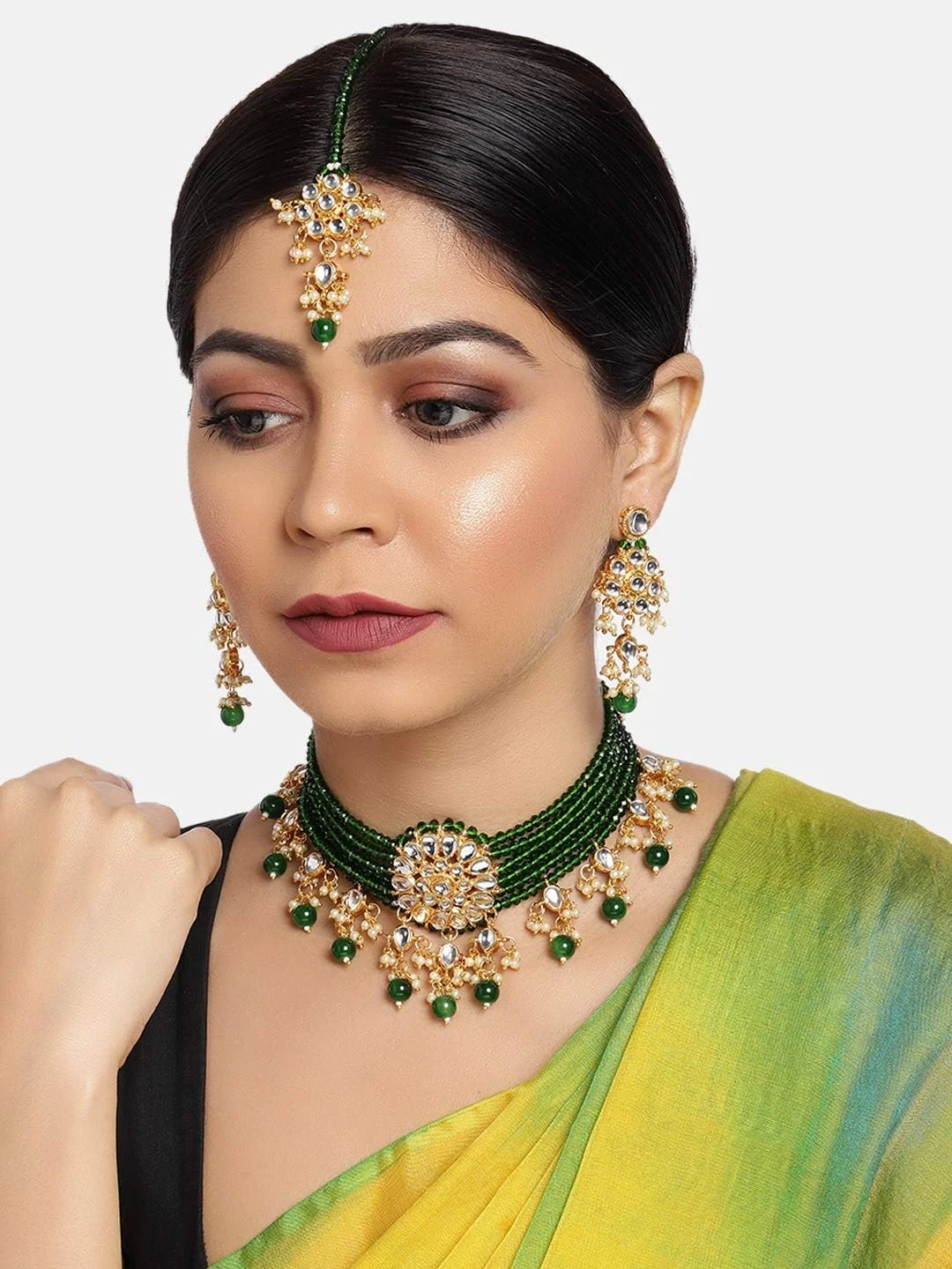 گردنبند چوکر Kundan & MultiStrand مهره سبز ZAVERI PEARLS، گوشواره و ست مانگتیکا برای زنان-ZPFK9838 گردنبند چوکر Kundan & MultiStrand مهره سبز ZAVERI PEARLS، گوشواره و ست مانگتیکا برای زنان-ZPFK9838