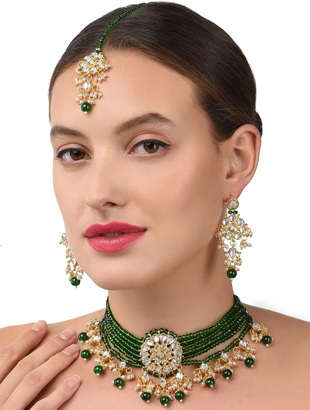 گردنبند چوکر Kundan & MultiStrand مهره سبز ZAVERI PEARLS، گوشواره و ست مانگتیکا برای زنان-ZPFK9838 گردنبند چوکر Kundan & MultiStrand مهره سبز ZAVERI PEARLS، گوشواره و ست مانگتیکا برای زنان-ZPFK9838