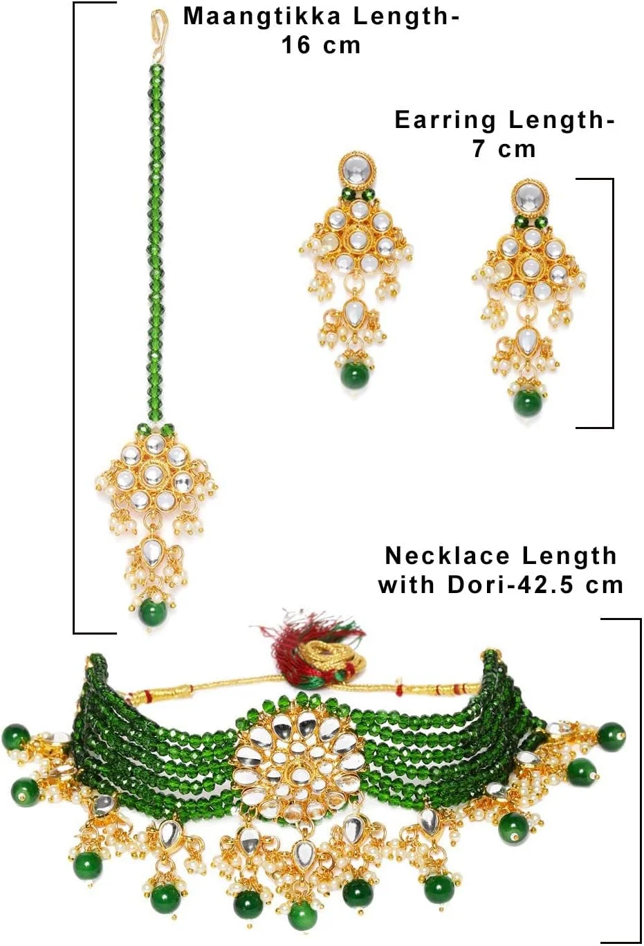 گردنبند چوکر Kundan & MultiStrand مهره سبز ZAVERI PEARLS، گوشواره و ست مانگتیکا برای زنان-ZPFK9838 گردنبند چوکر Kundan & MultiStrand مهره سبز ZAVERI PEARLS، گوشواره و ست مانگتیکا برای زنان-ZPFK9838