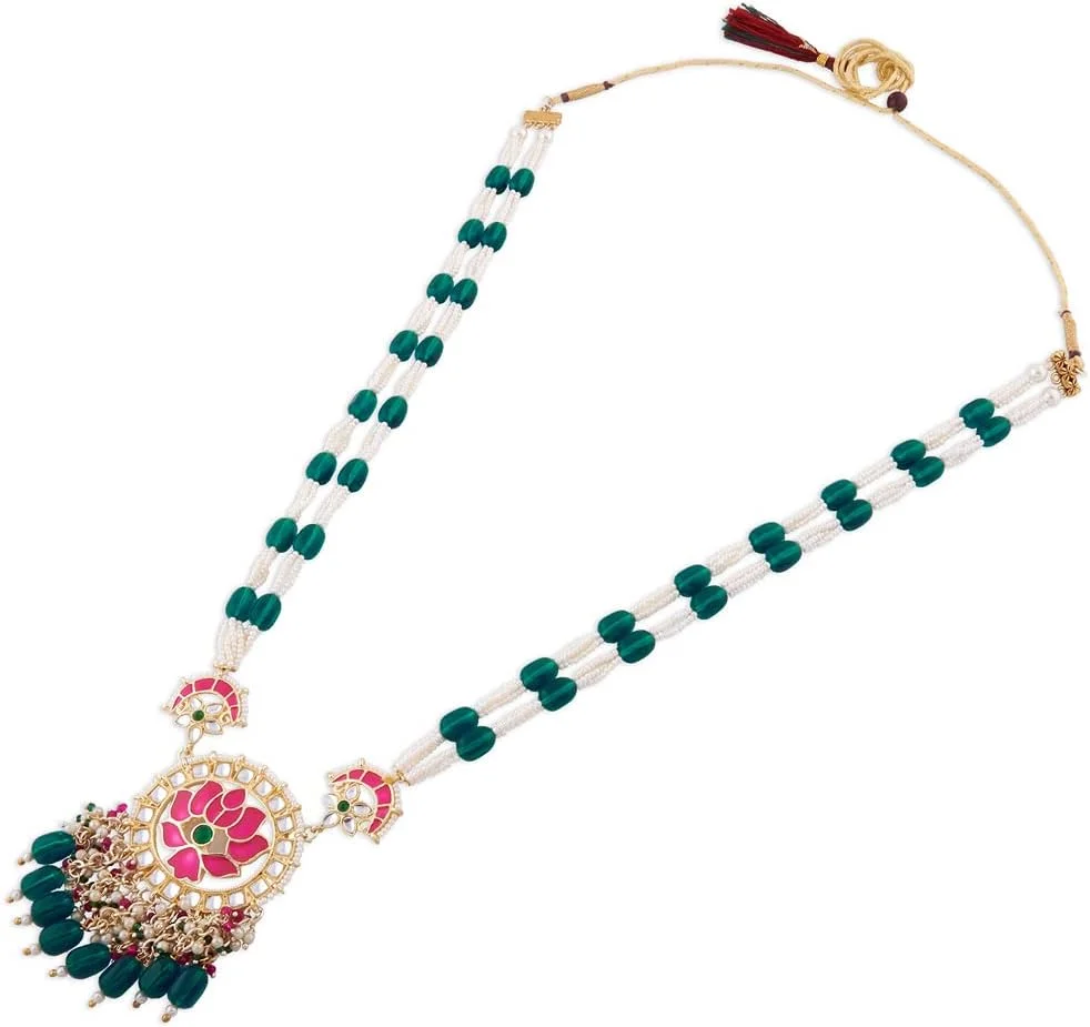 زیوری پرلز ست گردنبند بلند، گوشواره و انگشتر زنانه با طراحی میناکاری لوتوس سبز و صورتی - ZPFK14812 زیوری پرلز ست گردنبند بلند، گوشواره و انگشتر زنانه با طراحی میناکاری لوتوس سبز و صورتی - ZPFK14812