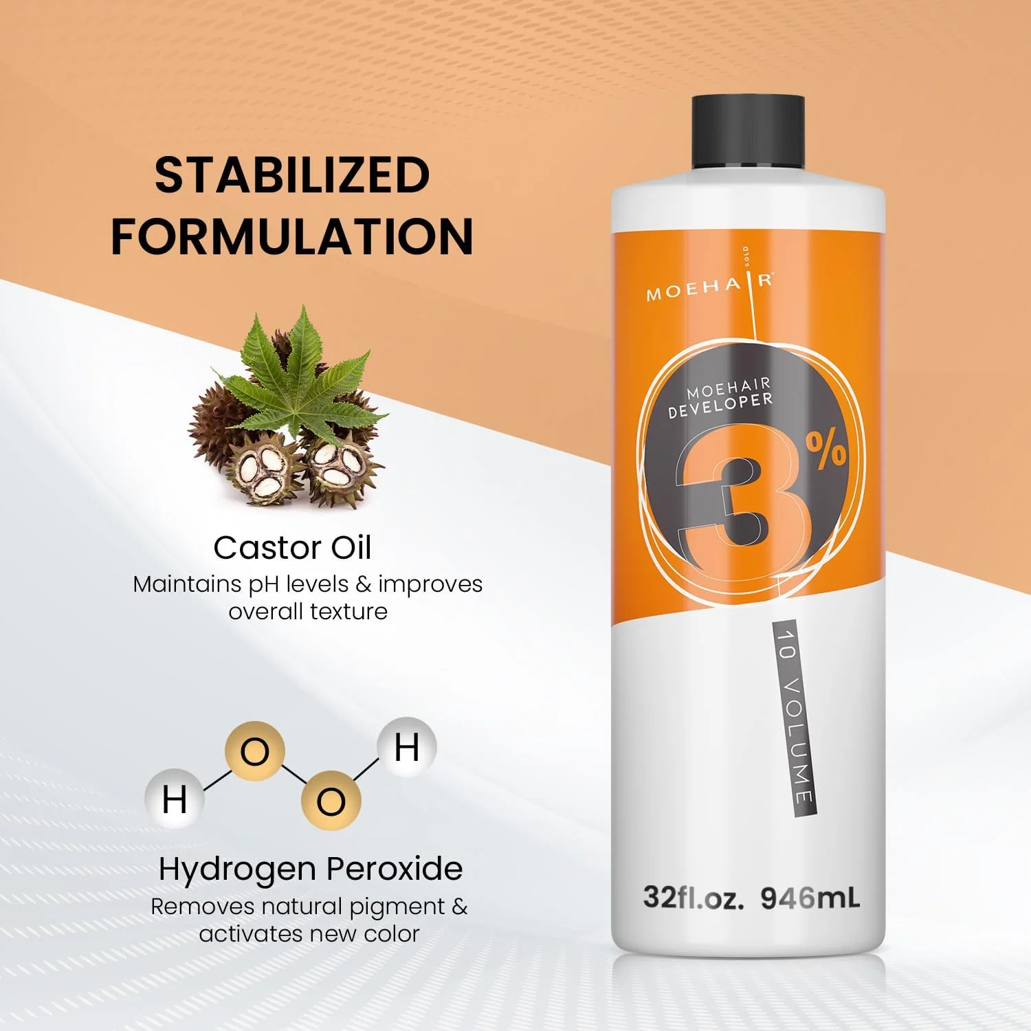 اکسیدان مو ۳٪ موهایر، اکسیدان کرمی ۱۰ حجمی برای رنگ کردن و دکلره کردن مو، بدون پارابن، با رایحه هلو ۹۴۶ میلی لیتر