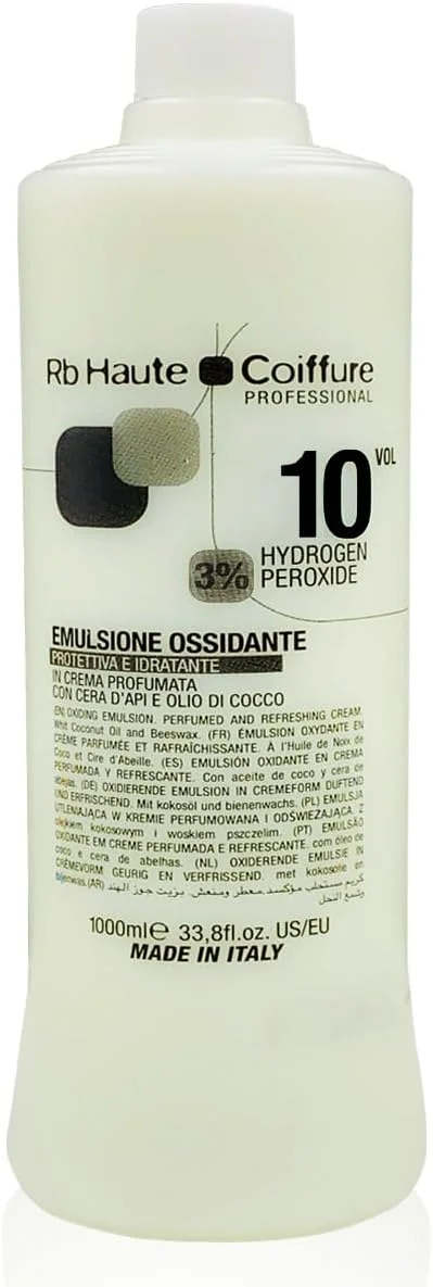 اکسیدان مو 10 حجمی Rb Huate Coiffure 3% | کرم پراکسید هیدروژن با روغن نارگیل و موم زنبور عسل | فعال کننده رنگ مو و دکلره | امولسیون اکسید کننده معطر 1000 میلی لیتر