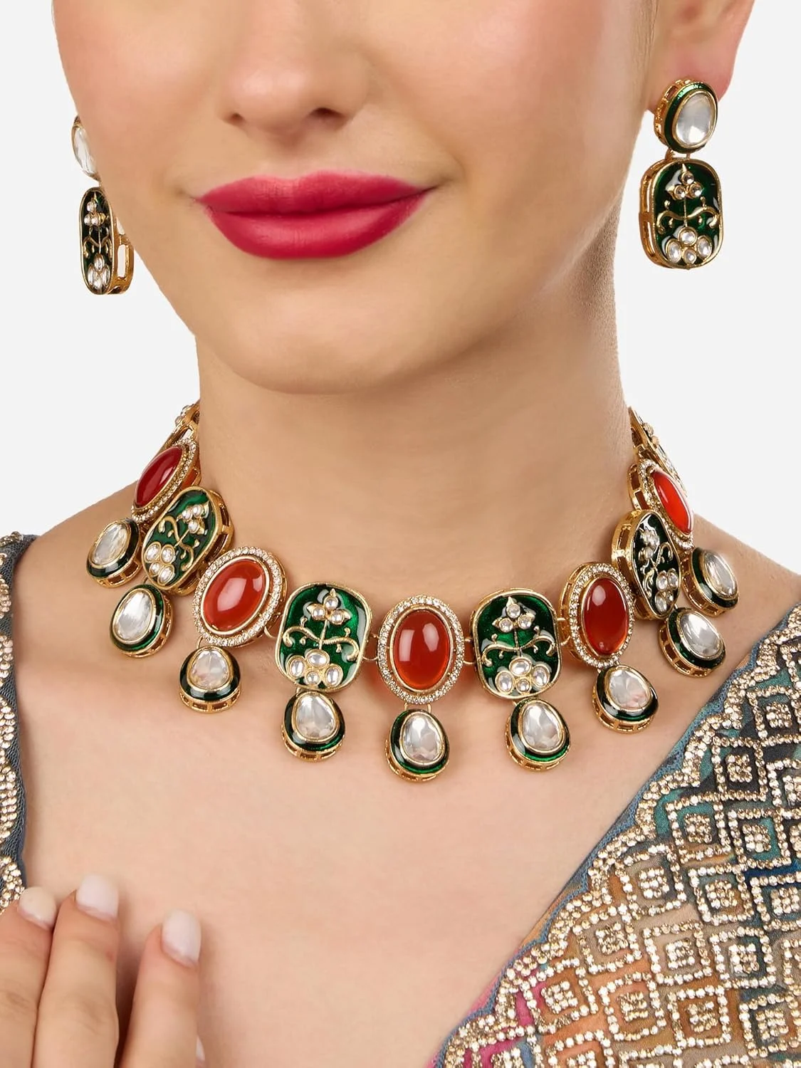 زیوری پرلز، ست گردنبند و گوشواره زنانه سبز میناکاری با سنگ های نارنجی مدل ZPFK18329 زیوری پرلز، ست گردنبند و گوشواره زنانه سبز میناکاری با سنگ های نارنجی مدل ZPFK18329