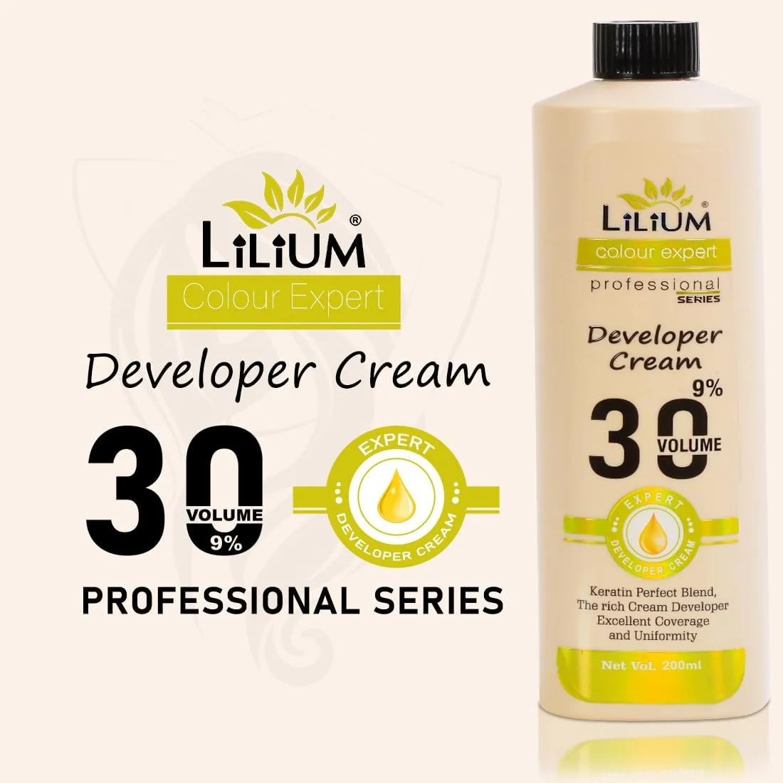 کرم اکسیدان 9% لیلیوم، حجم 30، 200 میلی لیتر، ترکیب کراتین عالی، پوشش عالی و یکنواخت