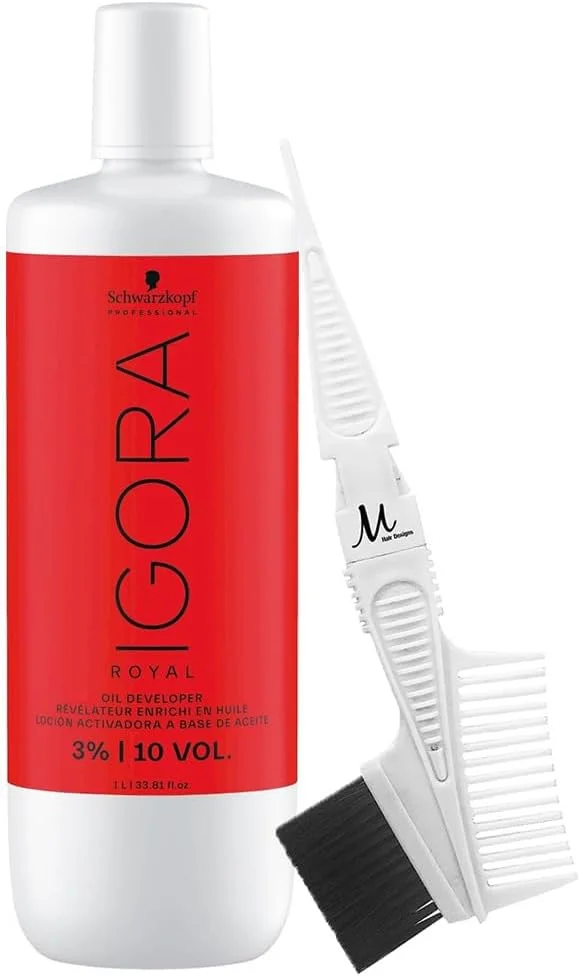 مجموعه رنگ مو ایگورا رویال دولوپر 3% حجم 10، 1000 میلی لیتر به همراه برس/شانه رنگ (مجموعه 2 عددی)