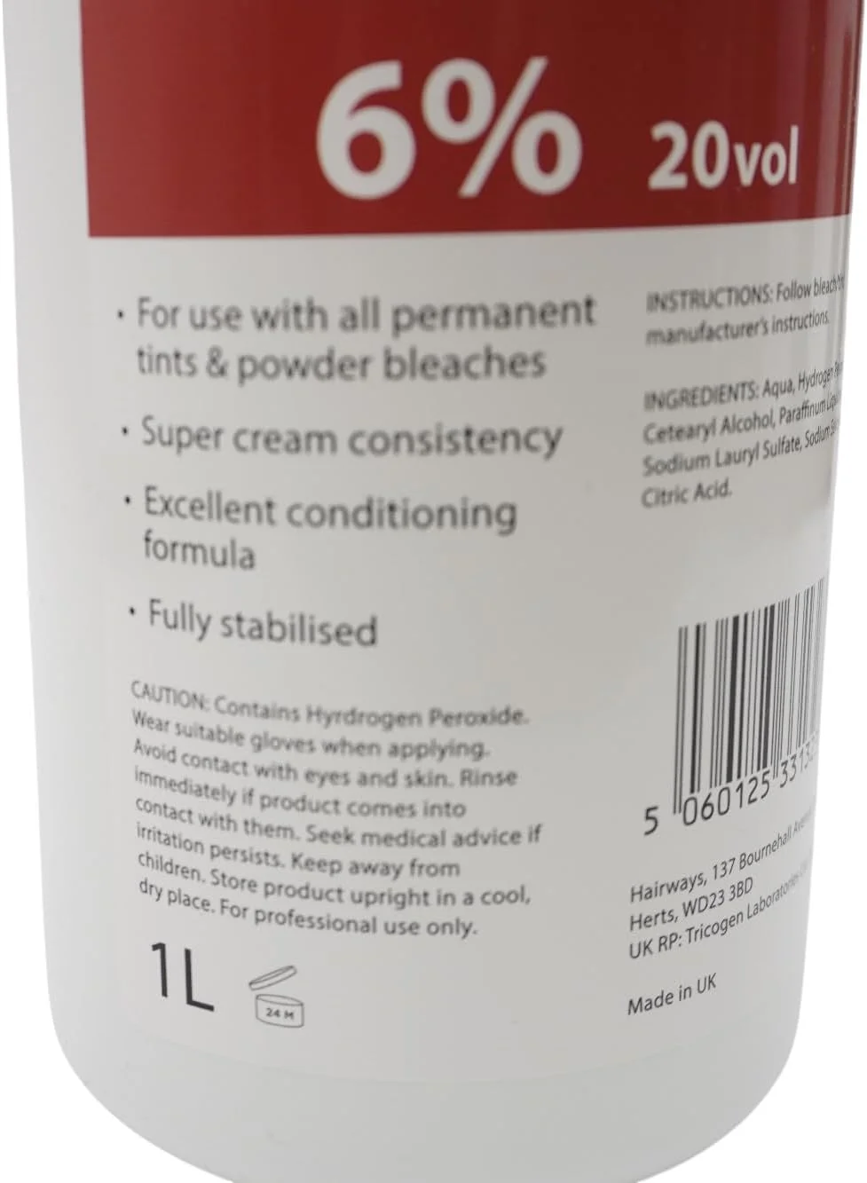 رنگ موی کرمی اچ.اچ پرو، اکسیدان 6% (حجم 20) یک لیتری 1000 میلی لیتری