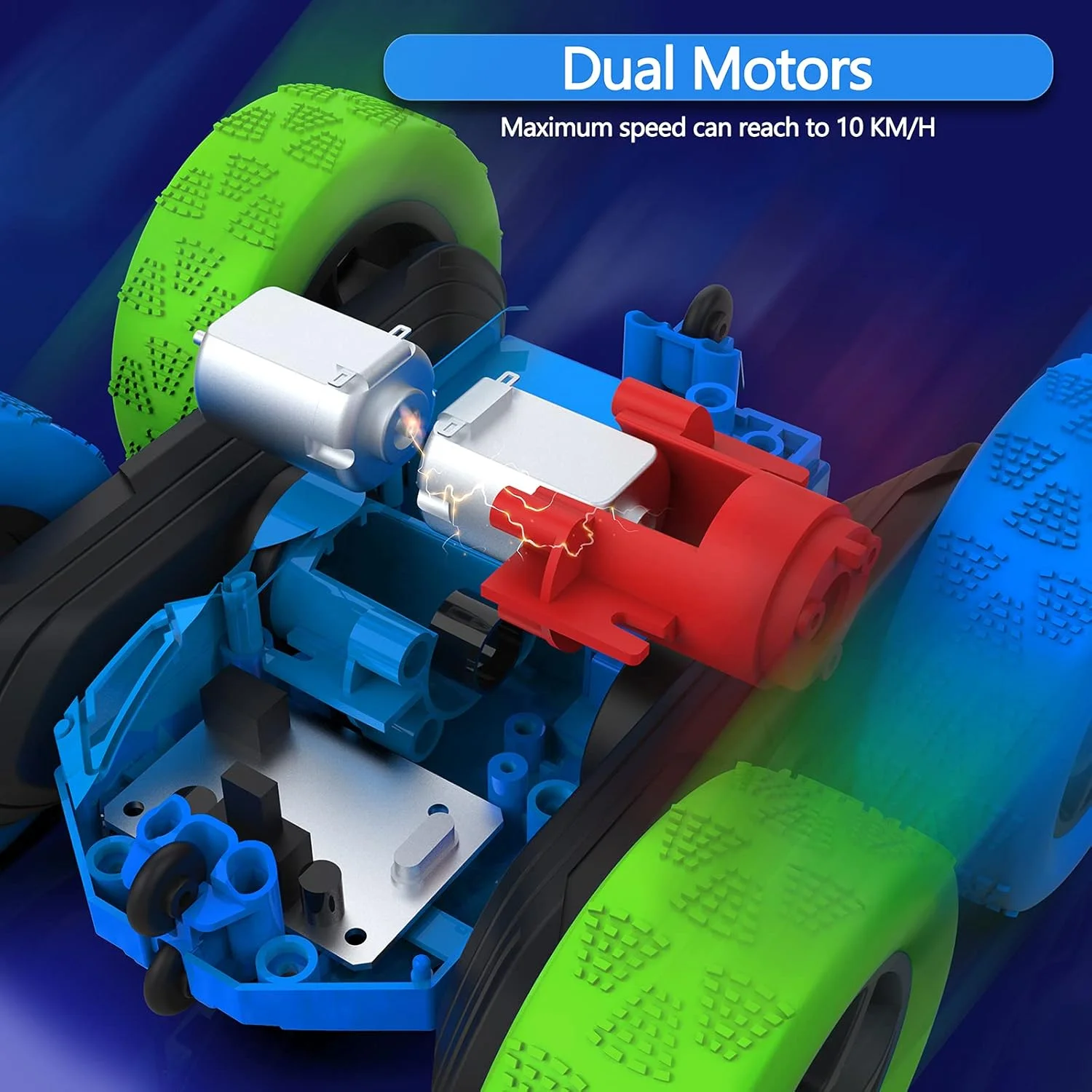 ماشین کنترلی از راه دور برای کودکان 6 تا 12 ساله، دو طرفه 360 درجه چرخان، ماشین های آرسی 4WD با چراغ های جلو، ماشین اسباب بازی شیرین کاری مسابقه ای قابل شارژ الکتریکی 2.4 گیگاهرتزی برای تولد پسران و دختران (آبی و سبز)