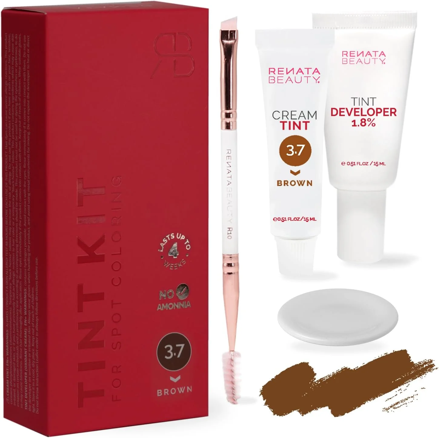 کیت رنگ مو RB RENATA BEAUTY – کیت رنگ مو کرمی با فعال کننده رنگ و برس اپلیکاتور برای رنگ آمیزی نقطه ای - پوشش موهای سفید، ضد لک، ماندگاری طولانی تا 4 هفته، 20 بار استفاده [قهوه ای]