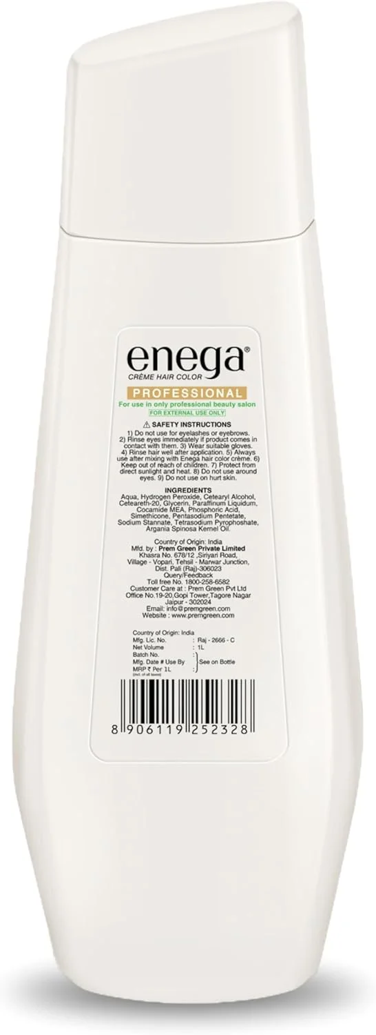 اکسیدان مو حرفه ای Enega سری Beauty، حجم 20/6%، حاوی هیدروژن پراکسید، ایده آل برای رنگ مو با کیفیت سالنی (1000 میلی لیتر/33.81 fl oz)