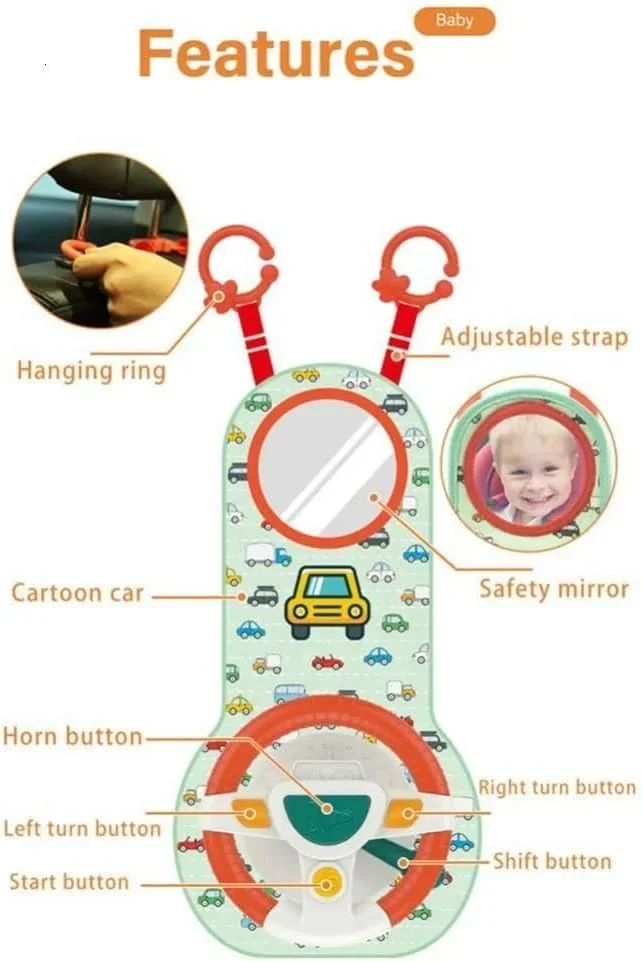 اسباب بازی فرمان ماشین کودک AMERTEER برای نوزادان با آینه، اسباب بازی صندلی ماشین فرمان با چراغ های موسیقی و صداهای رانندگی، اسباب بازی فرمان رانندگی، اسباب بازی صندلی ماشین مسافرتی برای نوزادان 6 تا 12 ماهه اسباب بازی فرمان ماشین کودک AMERTEER برای نوزادان با آینه، اسباب بازی صندلی ماشین فرمان با چراغ های موسیقی و صداهای رانندگی، اسباب بازی فرمان رانندگی، اسباب بازی صندلی ماشین مسافرتی برای نوزادان 6 تا 12 ماهه