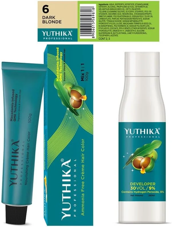 کیت رنگ مو و اکسیدان حرفه ای یوتیکا، رنگ موی بلوند تیره 6.0، 100 گرم و اکسیدان رنگ مو 30 حجمی (9%) 250 میلی لیتر