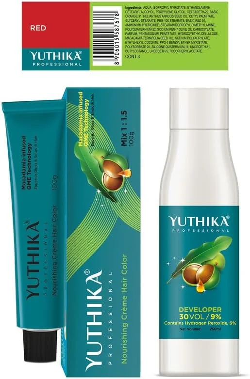 کیت رنگ موی کرمی حرفه ای یوتیکا و فعال کننده رنگ مو، رنگ موی قرمز 100 گرمی و فعال کننده رنگ مو 40 حجمی (12%) 250 میلی لیتر