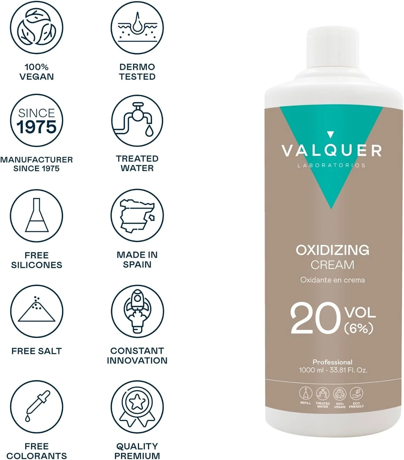 کرم اکسیدان تثبیت شده والکر 20 حجمی 6%، اکسید کننده برای رنگ کردن و دکلره موی دائم. فرمولاسیون وگان با مواد طبیعی. مناسب برای استفاده حرفه ای. 1 لیتر. کرم اکسیدان تثبیت شده والکر 20 حجمی 6%، اکسید کننده برای رنگ کردن و دکلره موی دائم. فرمولاسیون وگان با مواد طبیعی. مناسب برای استفاده حرفه ای. 1 لیتر.