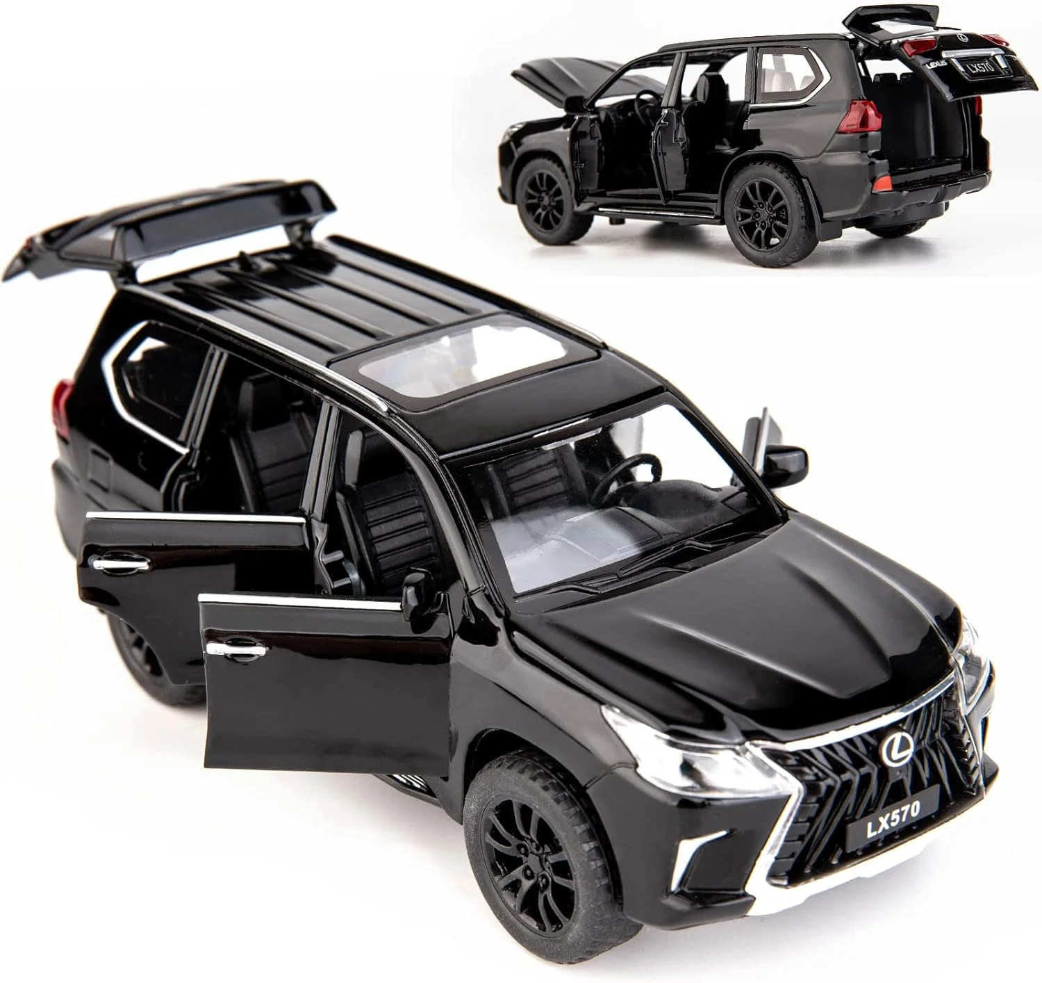 مدل ماشین لکسوس LX570 آفرود لوکس، مقیاس 1/32، اسباب بازی عقب کش آلیاژ روی با صدا و نور، هدیه برای پسران و دختران (مشکی) 1/32 مشکی، VB32633