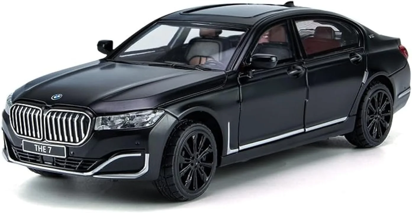 مدل ماشین بی ام و 760 مقیاس 1/24، اسباب بازی عقب کش آلیاژ روی با صدا و نور مناسب هدیه برای پسران و دختران (مشکی)، C341-1