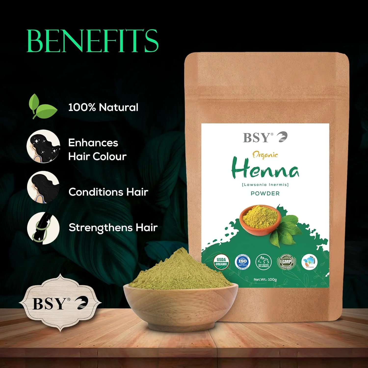 پودر حنا ارگانیک BSY – رنگ موی 100% طبیعی، حنای گیاهی بدون مواد شیمیایی برای رنگ کردن، نرم کردن، تقویت، براق و سالم کردن مو، 100 گرم پودر حنا ارگانیک BSY – رنگ موی 100% طبیعی، حنای گیاهی بدون مواد شیمیایی برای رنگ کردن، نرم کردن، تقویت، براق و سالم کردن مو، 100 گرم