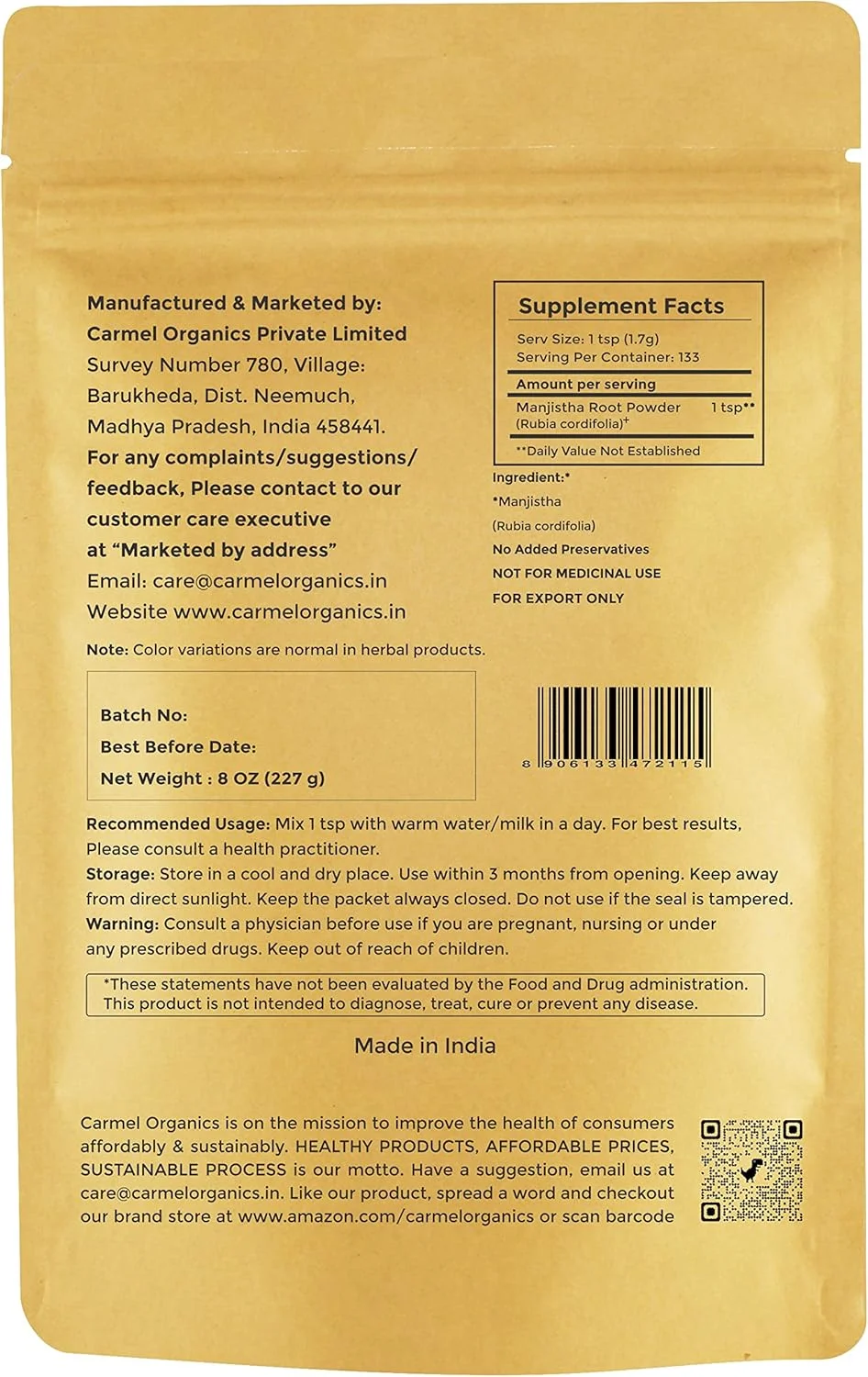 پودر ریشه مانجیستا ارگانیک کارمل (227 گرم)، رنگ مو و رنگ طبیعی | گیاه آیورودا برای پوست و سلامتی، بدون مواد نگهدارنده یا افزودنی، غیر GMO پودر ریشه مانجیستا ارگانیک کارمل (227 گرم)، رنگ مو و رنگ طبیعی | گیاه آیورودا برای پوست و سلامتی، بدون مواد نگهدارنده یا افزودنی، غیر GMO